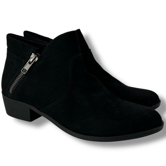 NEW Macy's Black Booties Size 6 Double Zip Block Heel Ankle Boot Minimal Moto - Picture 1 of 9